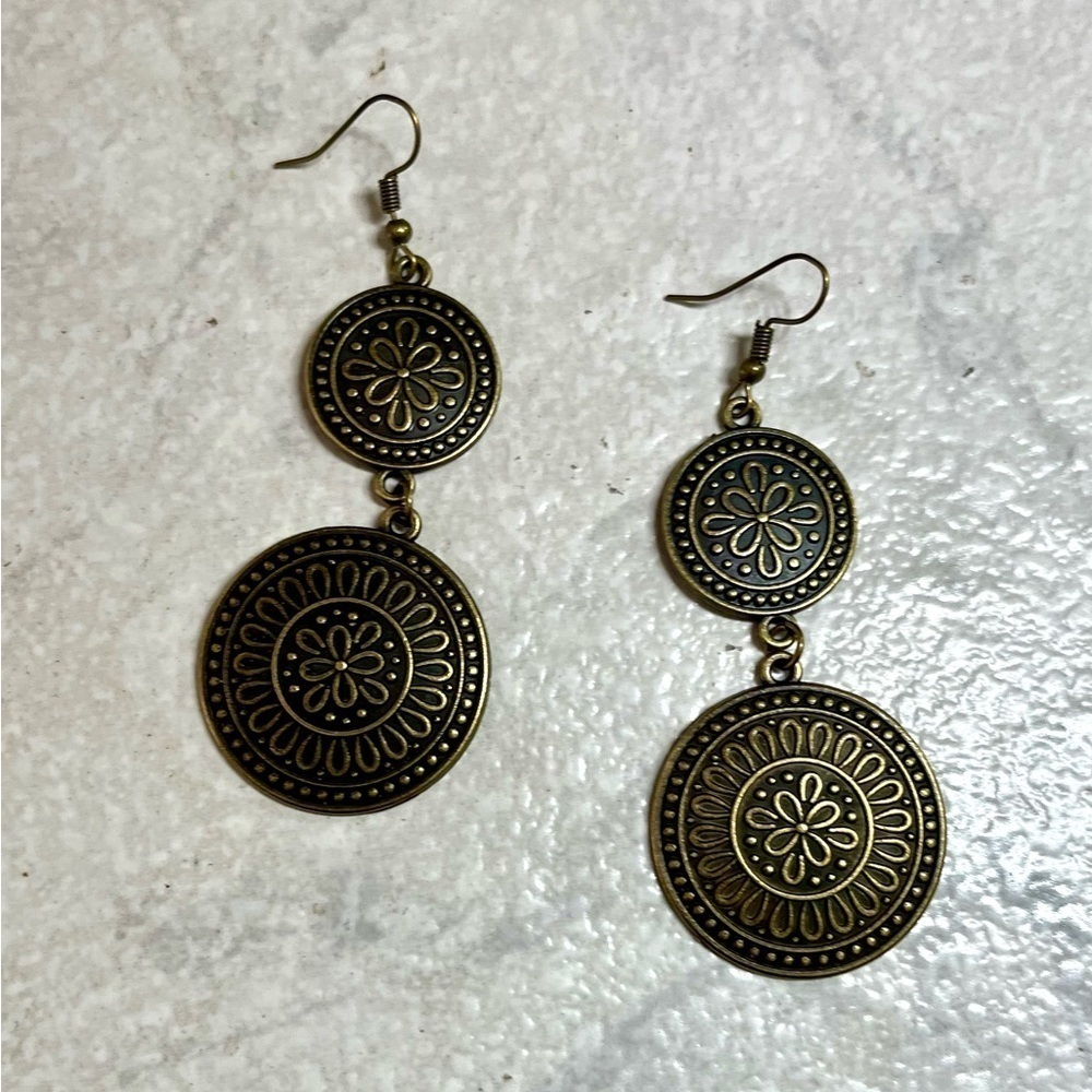 Brass Dangle Medallion Earrings